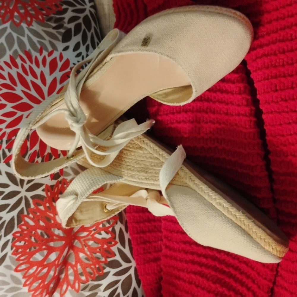 Tommy Hilfiger Beige Woven Lace Up Espadrilles